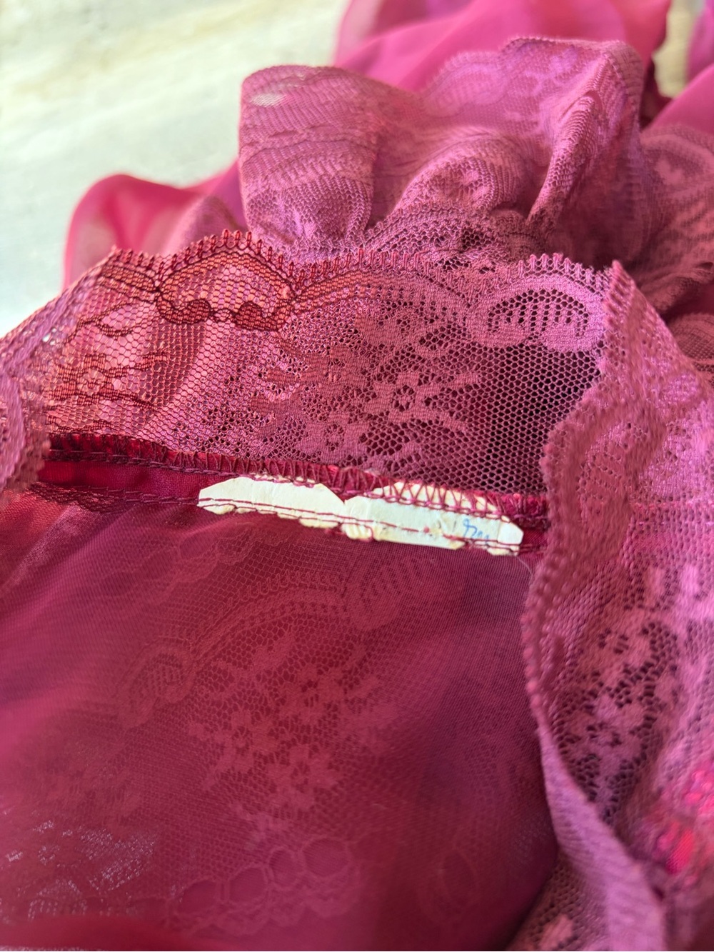 Vintage Maroon Sheer Victorian Ornamental Lace Ruffle Blouse *See Measurements* - Picture 7 of 10